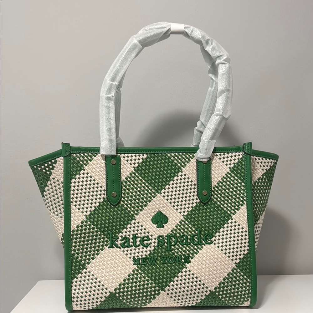 Kate Spade Green and Cream Geometric Tote